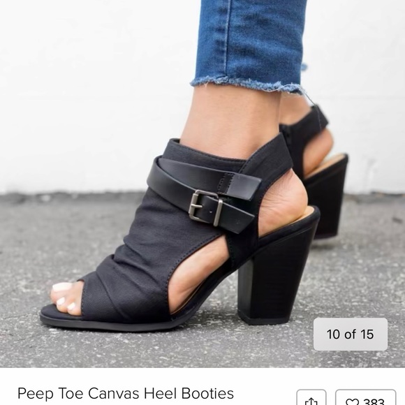 Soda Shoes - 🖤Peep Toe Black Canvas Heel Booties